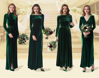 Emerald green velvet long dress | Velvet bridesmaid dress | Plus Size | Maxi Dress | Evening dress | New Year dress