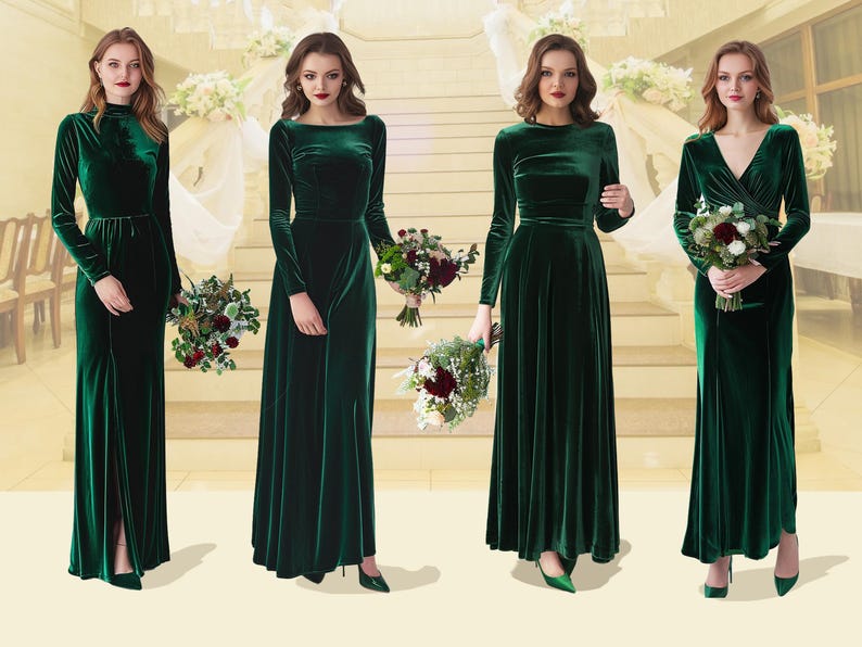 Emerald Green Velvet Dress | Bridesmaid or Party Gown | Plus Size | Custom Formal Dress | Winter Wedding Gown | New Year Maxi Dress