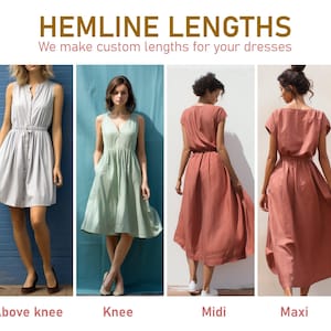 Stylish Linen Dress with Pockets | Split Neck and 3/4 Sleeves | Below Knee Length Shift Dress | Customizable | Personalizable