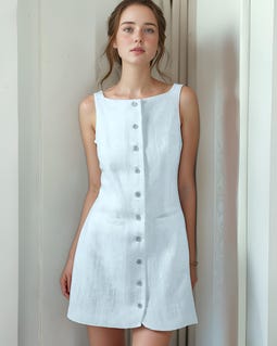 a line mini dress casual Sleeveless Linen Button-down – Summer A-line Dress| SKU.25T11T7C Pink