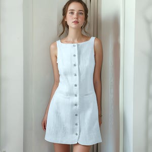 midi pink linen dress 100% Linen A-Line Drawstring Waist Midi Dress DIXIE, Pastel Pink / S main image 1