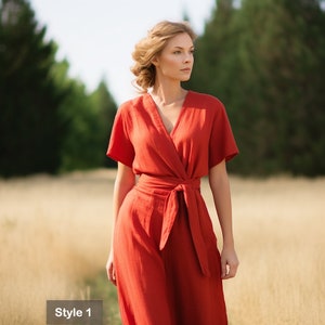 Customizable Linen Wrap Dress with Pockets | Maternity and Oversized Options | Relaxed Summer Fit | Personalized Gift for Her | 230411A