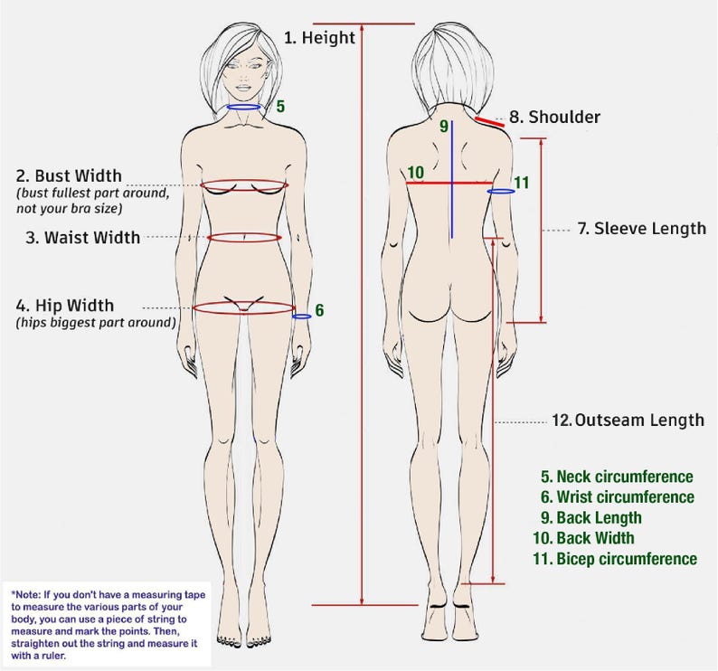 a drawing of a woman's body and measurements