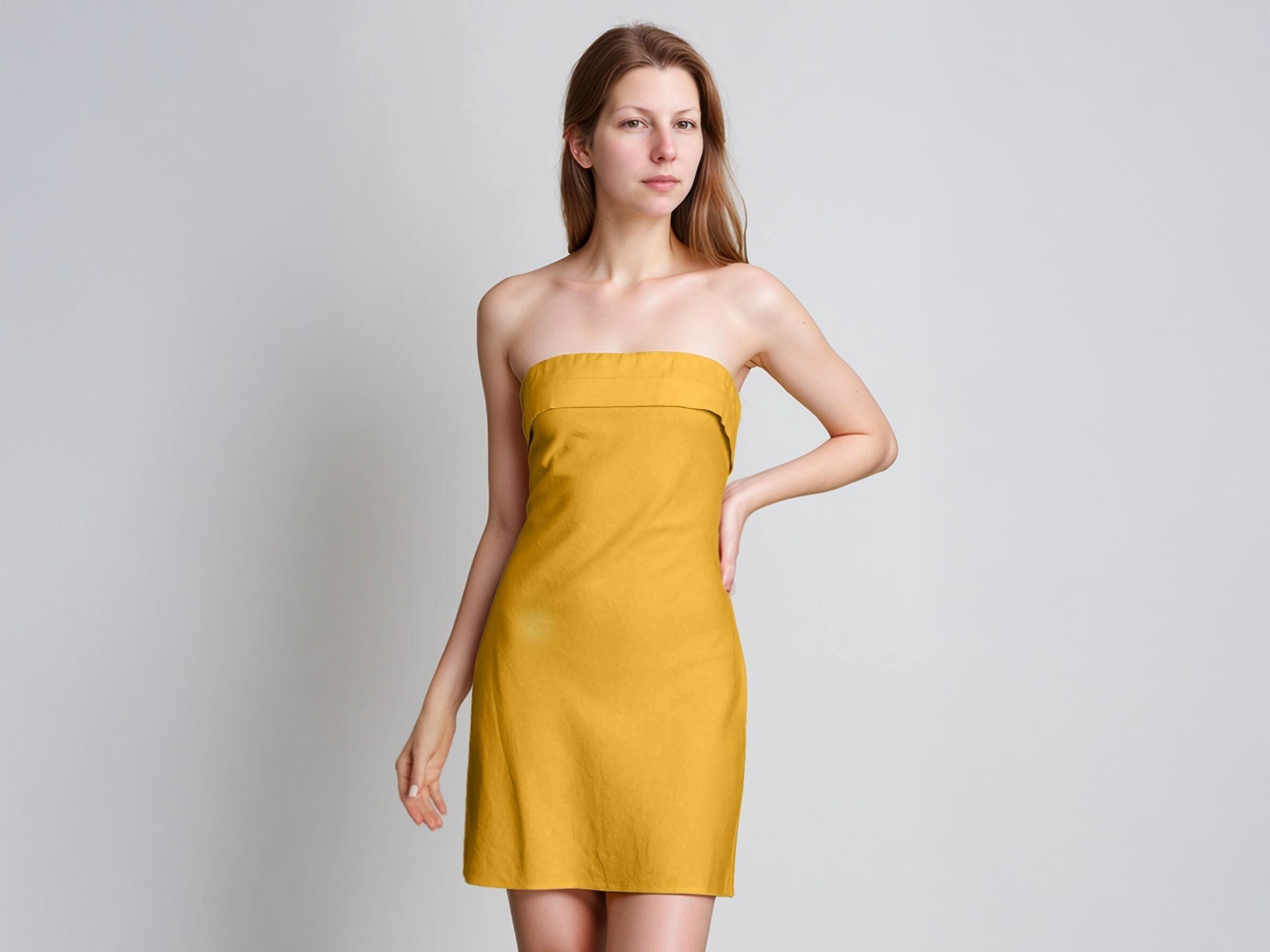 linen mini dress strapless Strapless Linen Mini Dress
