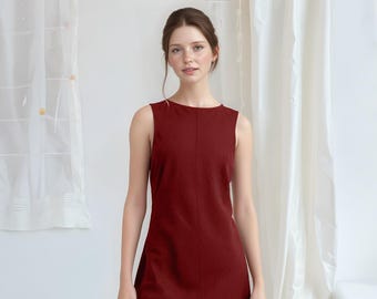 Sleeveless Burgundy Linen Maxi Dress, Elegant Minimalist Long Dress, Natural Fiber Summer Dress for Women | SKU.25T11T3I