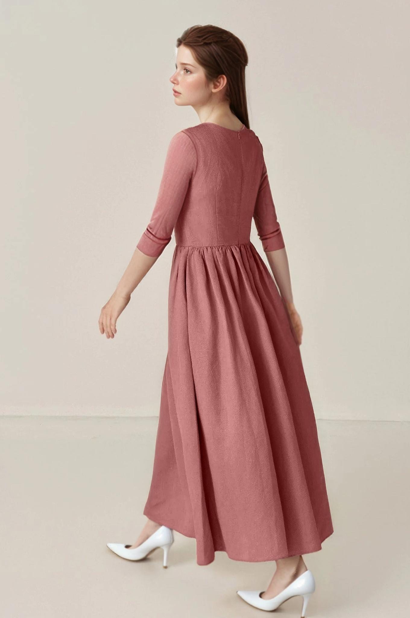 dusty pink linen dress VRG GRL behati linen camisole maxi dress in dusty pink