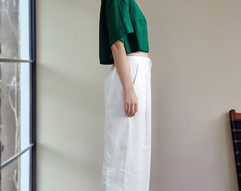Emerald Green Linen Crop Top – Wide Sleeve Blouse, Lightweight Summer Shirt, Custom Size & Color | SKU.25T15T5Z