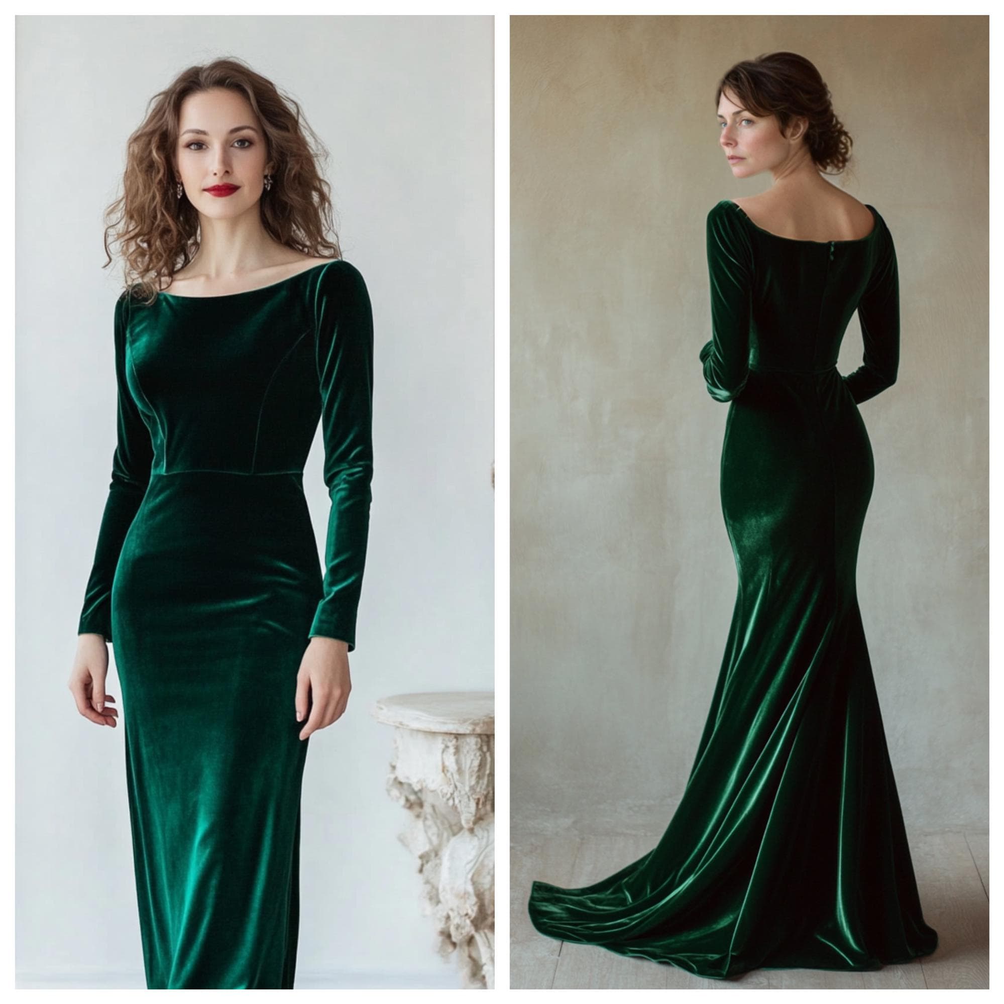 Evening Velvet Boat Neck Dress Bridesmaid Dress Velvet Maxi Dress Crushed Velvet Long Sleeve Dress Custom Green Velvet Evening Gown, Personalized Evening Velvet Boat Neck Dress Bridesmaid Dress Velvet Maxi Dress Crushed Velvet Long Sleeve Dress Custom Green Velvet Evening Gown, Personalized