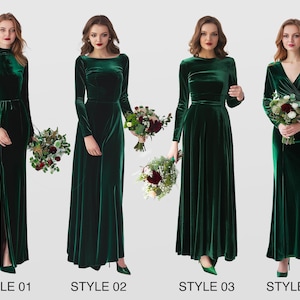Emerald Green Velvet Dress | Bridesmaid or Party Gown | Plus Size | Custom Formal Dress | Winter Wedding Gown | New Year Maxi Dress