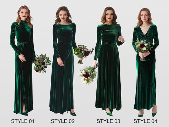 Emerald green Velvet long dress | Velvet bridesmaid dress | Plus Size | Maxi dress | Evening dress | New Year dress