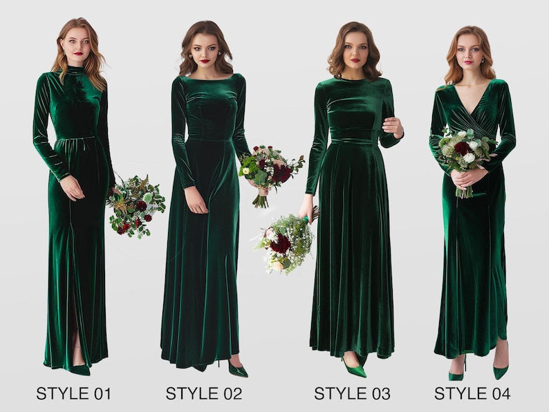 Emerald Green Velvet Dress | Bridesmaid or Party Gown | Plus Size | Custom Formal Dress | Winter Wedding Gown | New Year Maxi Dress