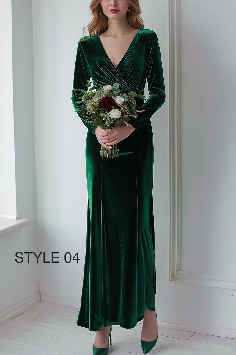 Emerald Green Velvet Dress | Bridesmaid or Party Gown | Plus Size | Custom Formal Dress | Winter Wedding Gown | New Year Maxi Dress