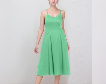 Linen Blend Thin Strap Midi Dress – Elegant Summer A-Line Dress for Women | SKU.25T11CNa