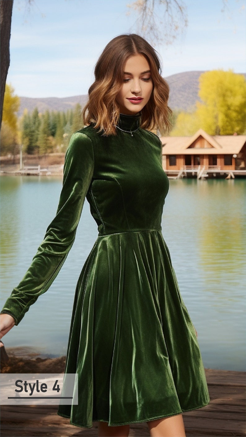 Elegant High Neck Velvet Dress Modern Twist on Classic Sophistication Tailor to Your Style Style 4