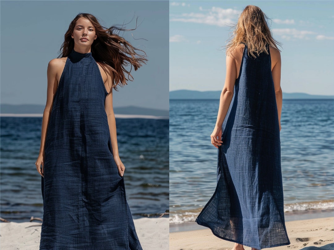 Vacation Time Linen Maxi Dress Blue