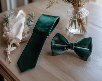 Velvet Wedding Tie Collection: Necktie, Bow Tie, and Pocket Squares. Perfect Handmade Accessories for Groomsmen.
