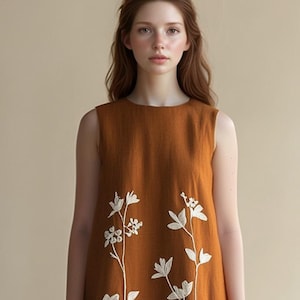 Custom Sleeveless Linen Dress — Artisanal Floral Embroidery, Breezy Summer Style | SKU.250702C