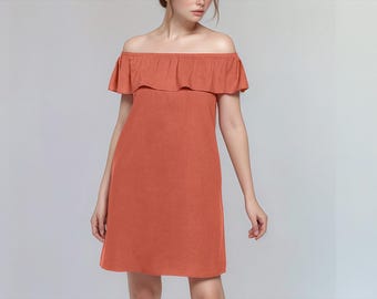 Off-Shoulder Leinenkleid - Lässiges Sommerkleid für Frauen im Boho-Chic Loose Fit | SKU.25T11CHN