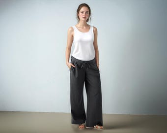 Maternity Wide-Leg Trousers with Linen – Comfortable Pregnancy Pants for Women | SKU.25T11CNb