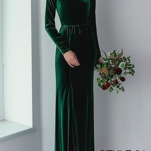 Emerald Green Velvet Dress | Bridesmaid or Party Gown | Plus Size | Custom Formal Dress | Winter Wedding Gown | New Year Maxi Dress