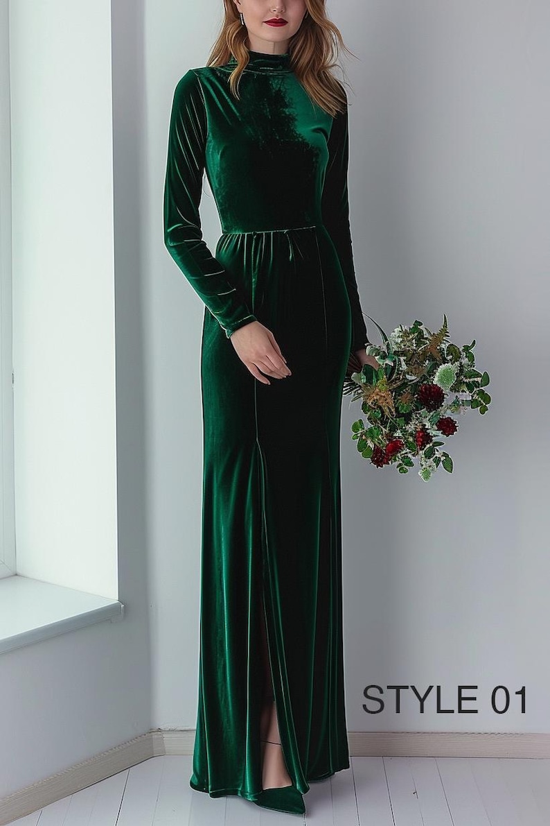 Emerald Green Velvet Dress | Bridesmaid or Party Gown | Plus Size | Custom Formal Dress | Winter Wedding Gown | New Year Maxi Dress