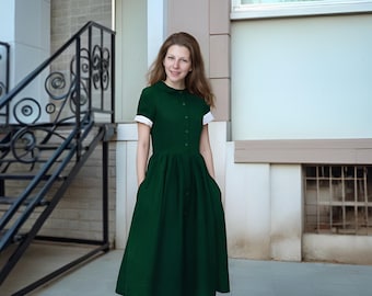 Peter Pan Collar Green Shift Dress - Etsy