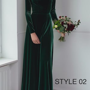 Emerald Green Velvet Dress | Bridesmaid or Party Gown | Plus Size | Custom Formal Dress | Winter Wedding Gown | New Year Maxi Dress