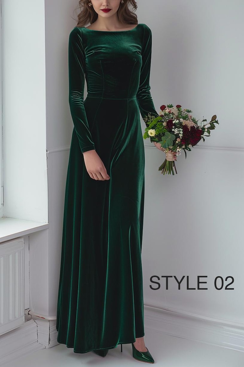 Emerald Green Velvet Dress | Bridesmaid or Party Gown | Plus Size | Custom Formal Dress | Winter Wedding Gown | New Year Maxi Dress