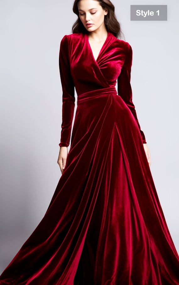 Maroon Velvet Retro Glam Maxi Dress | Bridesmaid Dress | Refined Technique,  and Wrap Neck | Vintage Elegance for a Timeless Look - Etsy Hong Kong
