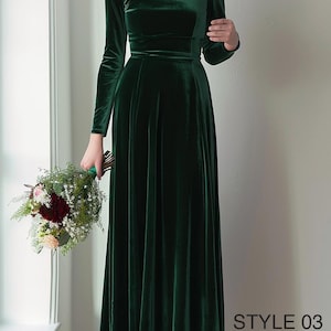 Emerald Green Velvet Dress | Bridesmaid or Party Gown | Plus Size | Custom Formal Dress | Winter Wedding Gown | New Year Maxi Dress