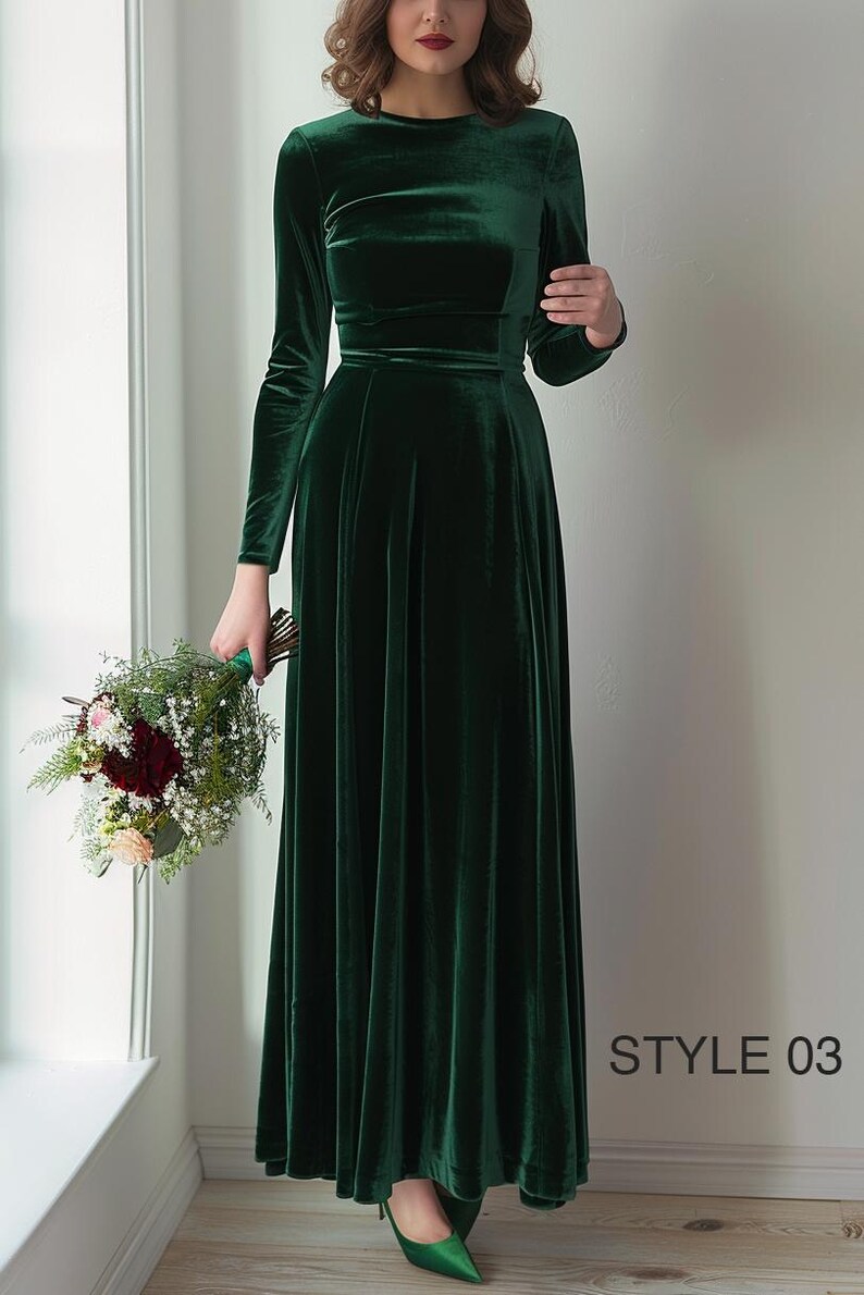 Emerald Green Velvet Dress | Bridesmaid or Party Gown | Plus Size | Custom Formal Dress | Winter Wedding Gown | New Year Maxi Dress