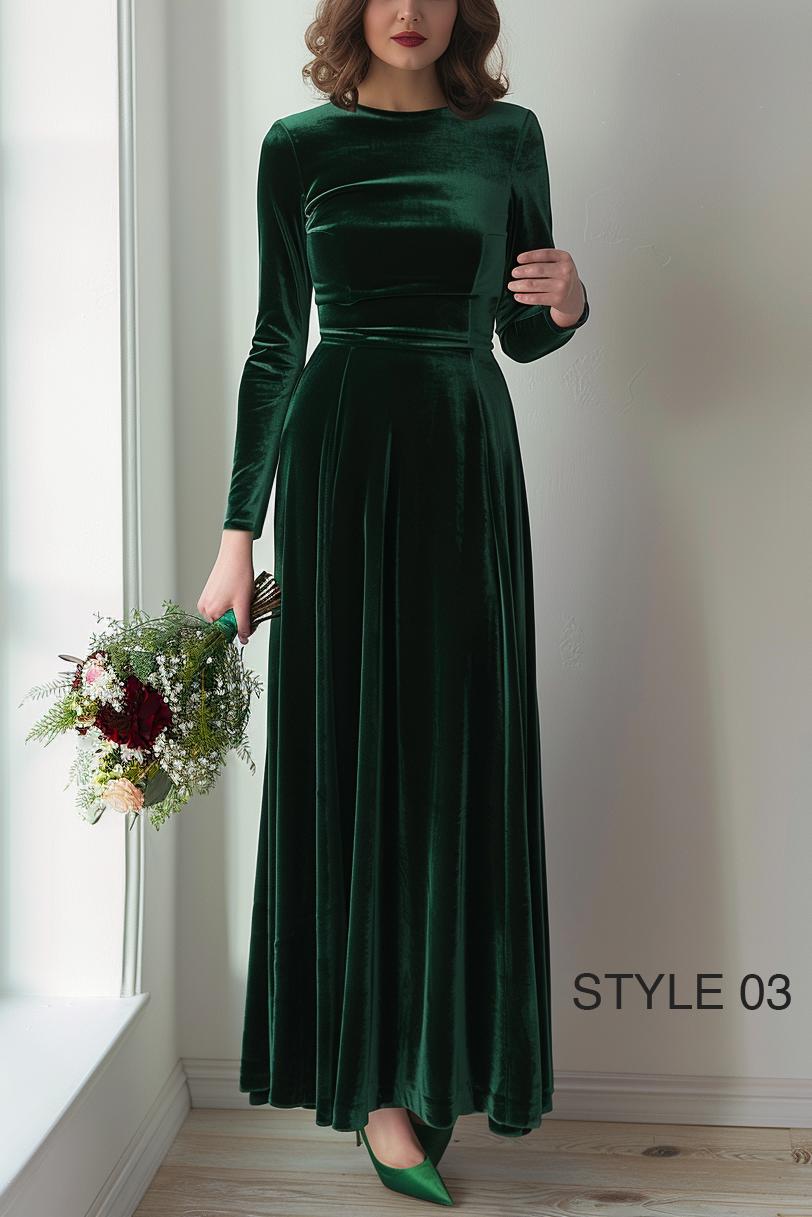 green emerald velvet dress Women's Long Sleeve Green Velvet Maxi Dress main image 0