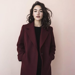 Custom Burgundy Wool Coat for Women, Warm Long Winter Jacket with Tailored Fit, Outerwear for Stylish Cold Weather Protection | 241104