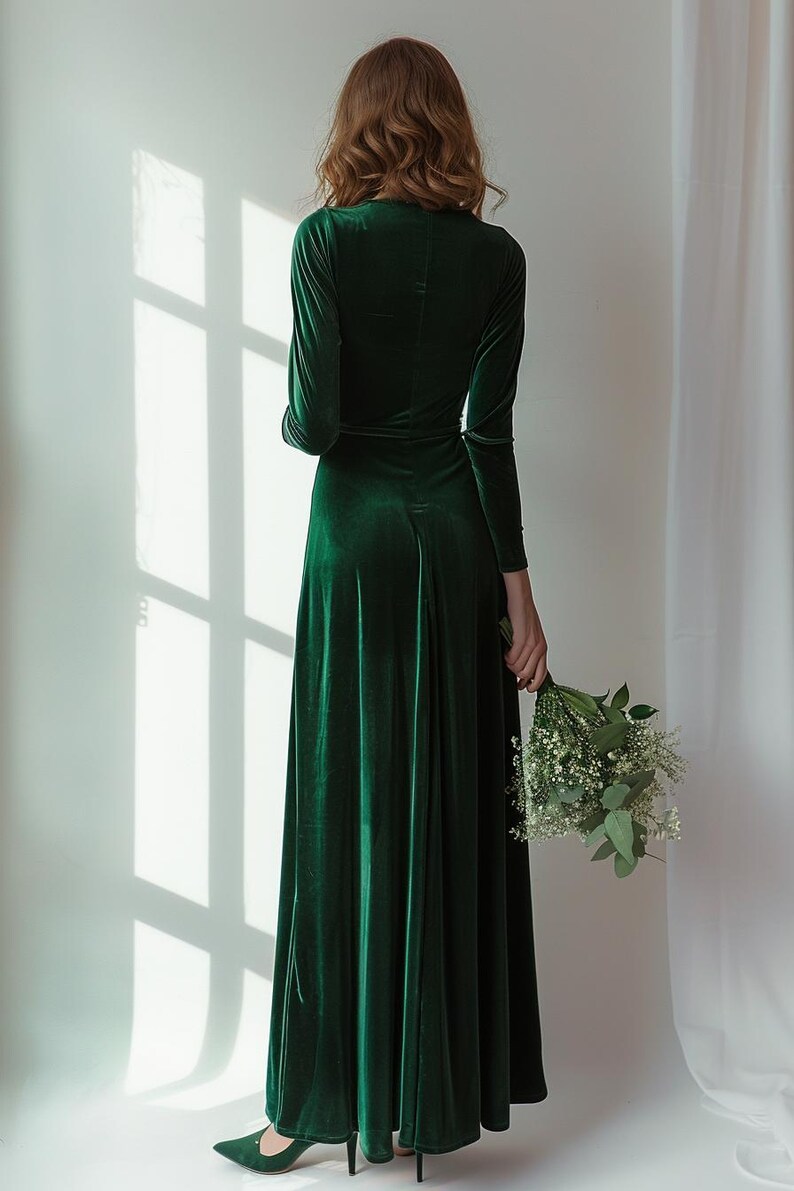 Emerald Green Velvet Dress | Bridesmaid or Party Gown | Plus Size | Custom Formal Dress | Winter Wedding Gown | New Year Maxi Dress
