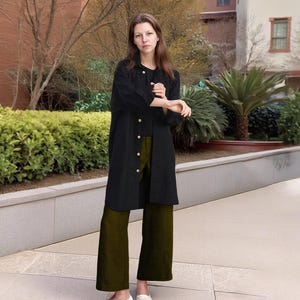 Oversized Linen Tunic Shirt – Longline Button-Up with Side Slits, Layering Top or Dress | SKU.25T22T3Q