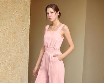 Elegant Pink Sleeveless Jumpsuit – Women’s Casual & Chic Wide-Leg Outfit | SKU.25T11T7D