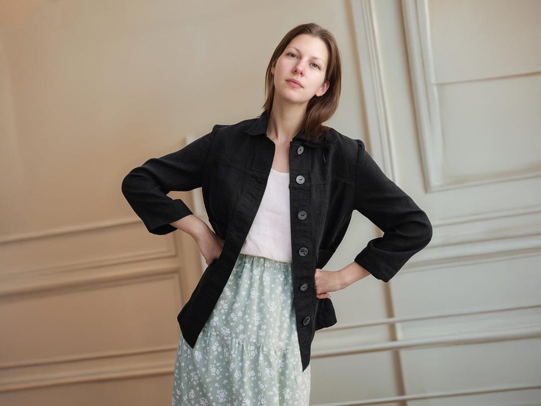 Roem[ロエム] Linen Like Crop Jacket Linen Cropped Jacket for Women, Tailored Overshirt With