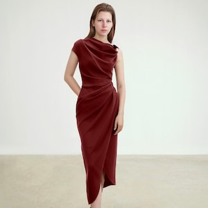 sleeveless draped front asymmetric hem dress DONNA MORGAN FOR MAGGY Sleeveless Draped Front Asymmetric Hem Dress in Blue