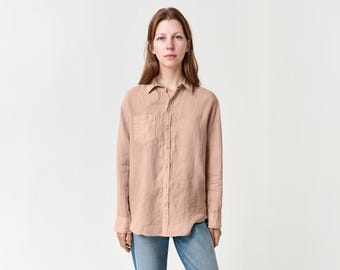 Women's Linen Shirt – Classic Button Down, Relaxed Fit, Lightweight Long Sleeve Blouse with Pocket for Spring & Summer | SKU.25T22T3U