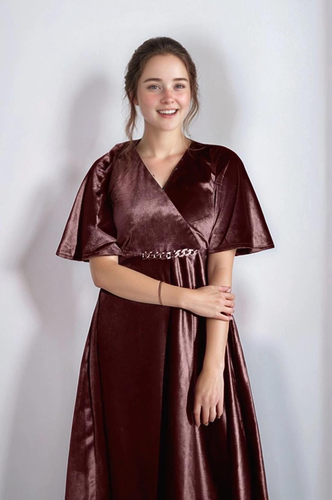 crochet brown dress The Sofina Modest Velvet Dress main image 0