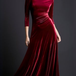 Designer Gown In Velvet Long Sleeve Maxi in Maroon Velvet