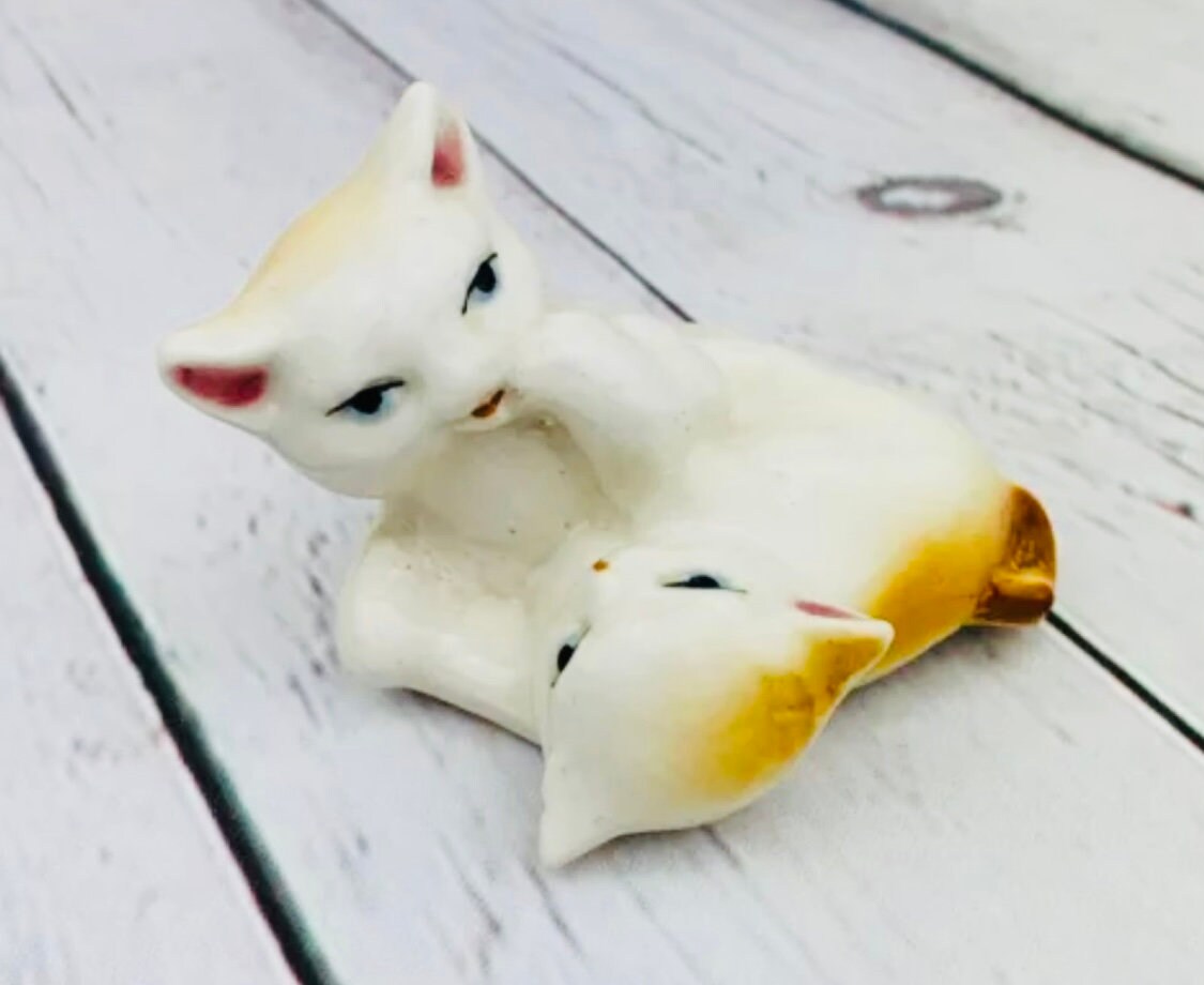 ヴィンテージ 陶器製白とオレンジの猫の置物 2 組セット - Etsy 日本