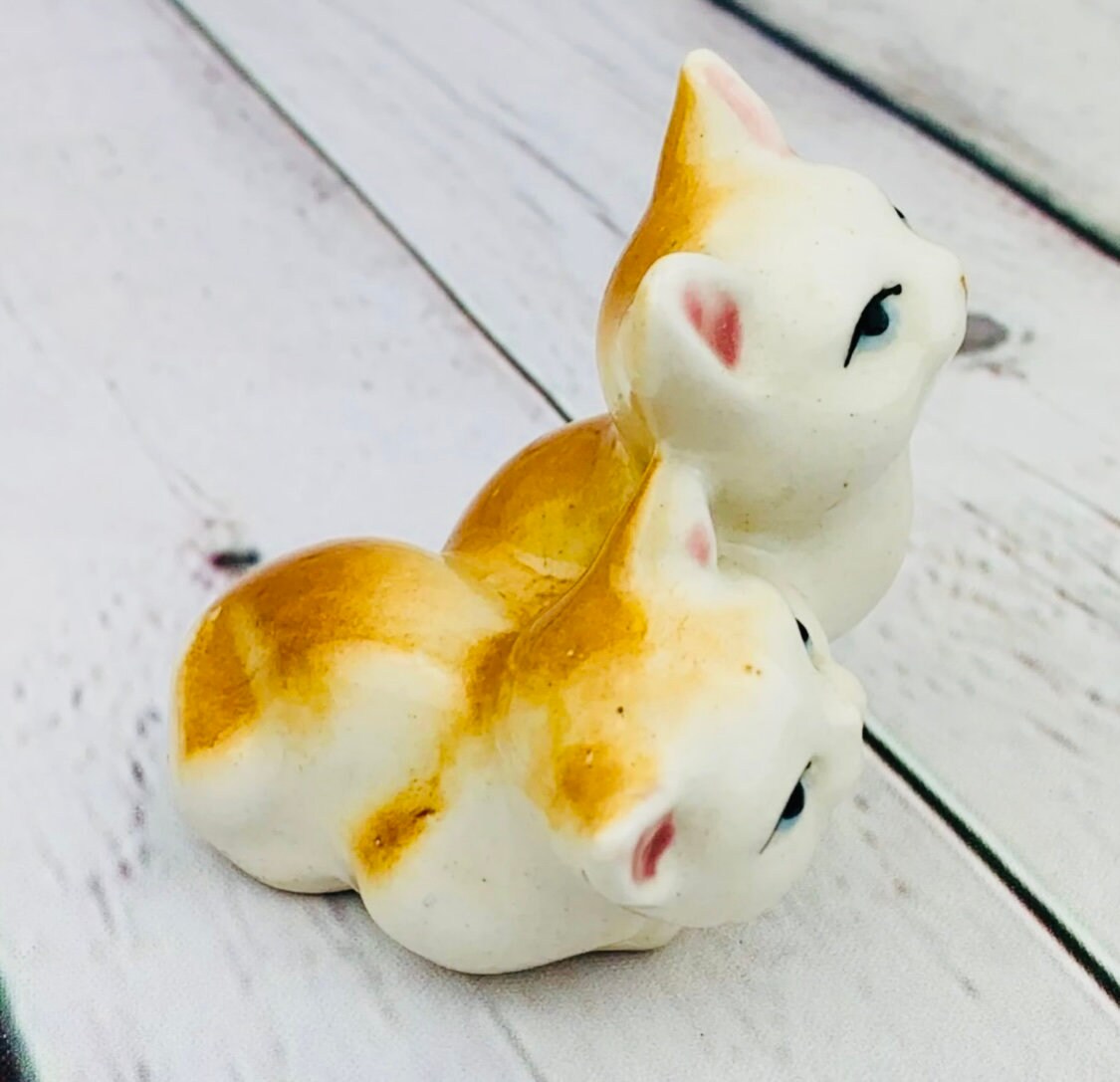 陶器 猫の置物 白とオレンジ ヴィンテージ 陶器製白とオレンジの猫の置物 2 組セット - Etsy 日本