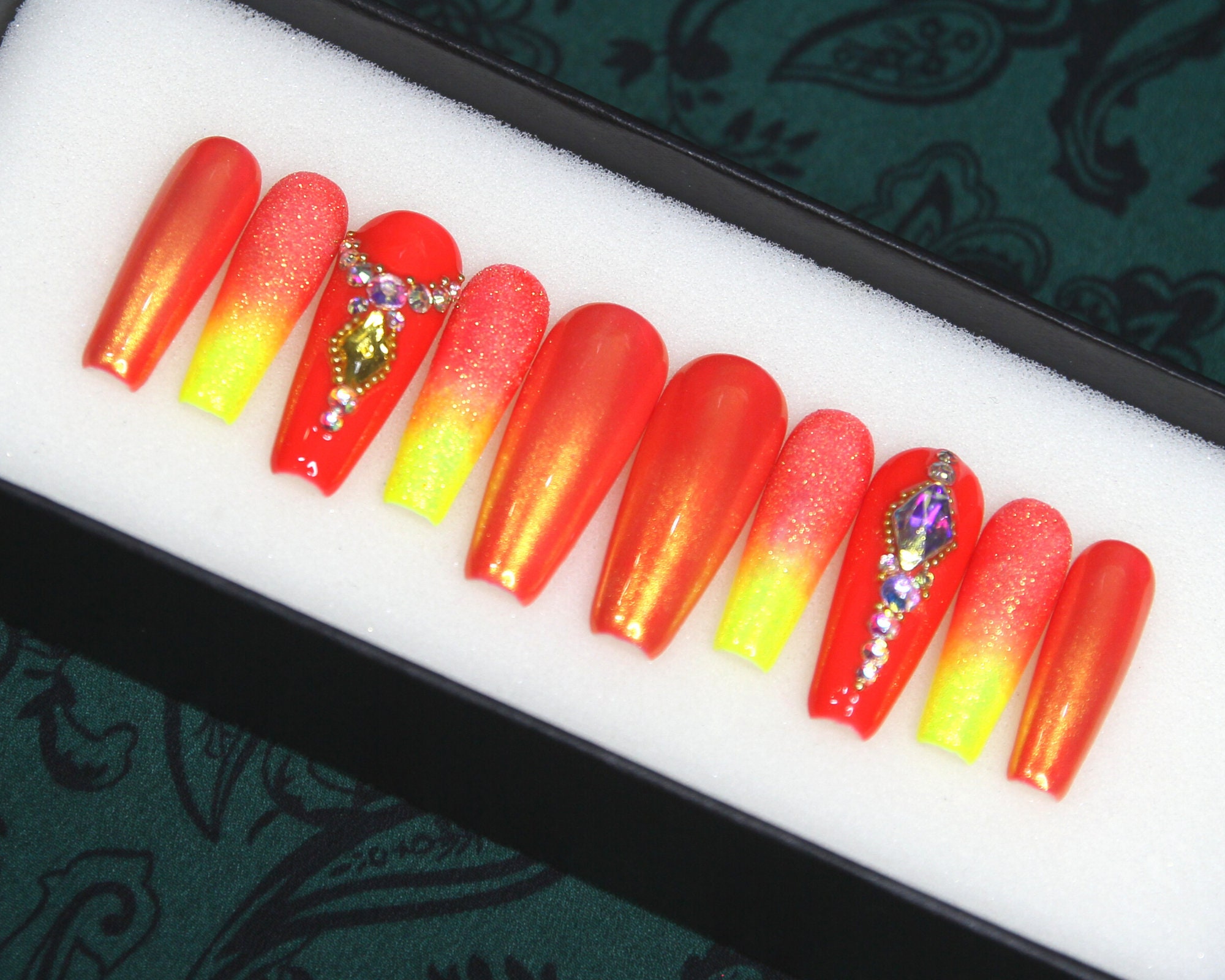 Fire Press on Nails Comic Glue on Nails Neon Fake Nails - Etsy