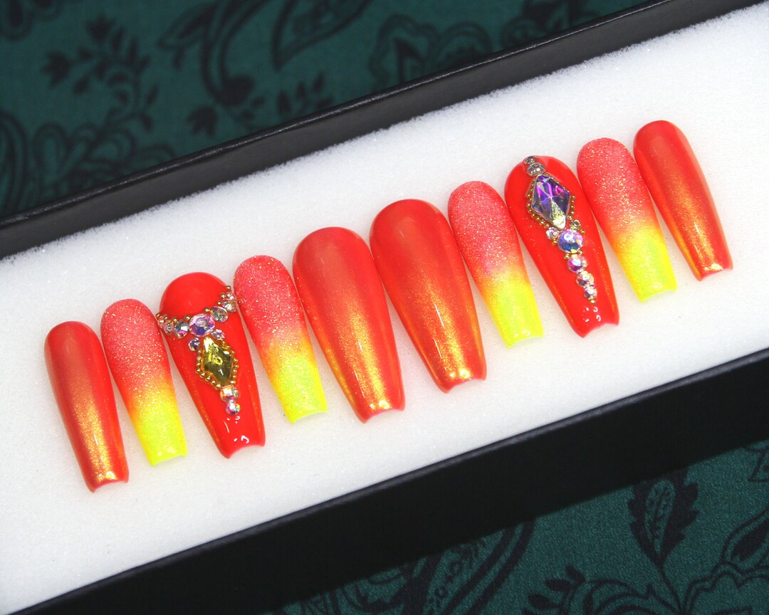 Fire Press on Nails Comic Glue on Nails Neon Fake Nails - Etsy