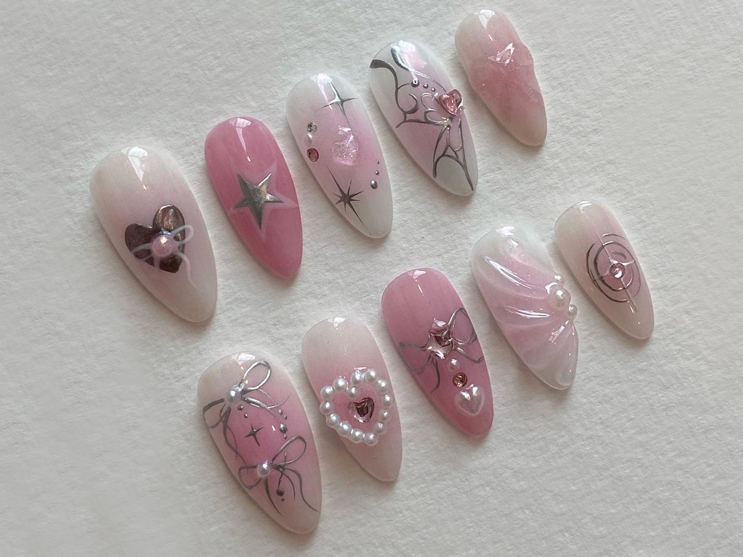 pink nails y2k bimbocore  Short acrylic nails, Heart charm bracelet, Pink  nails
