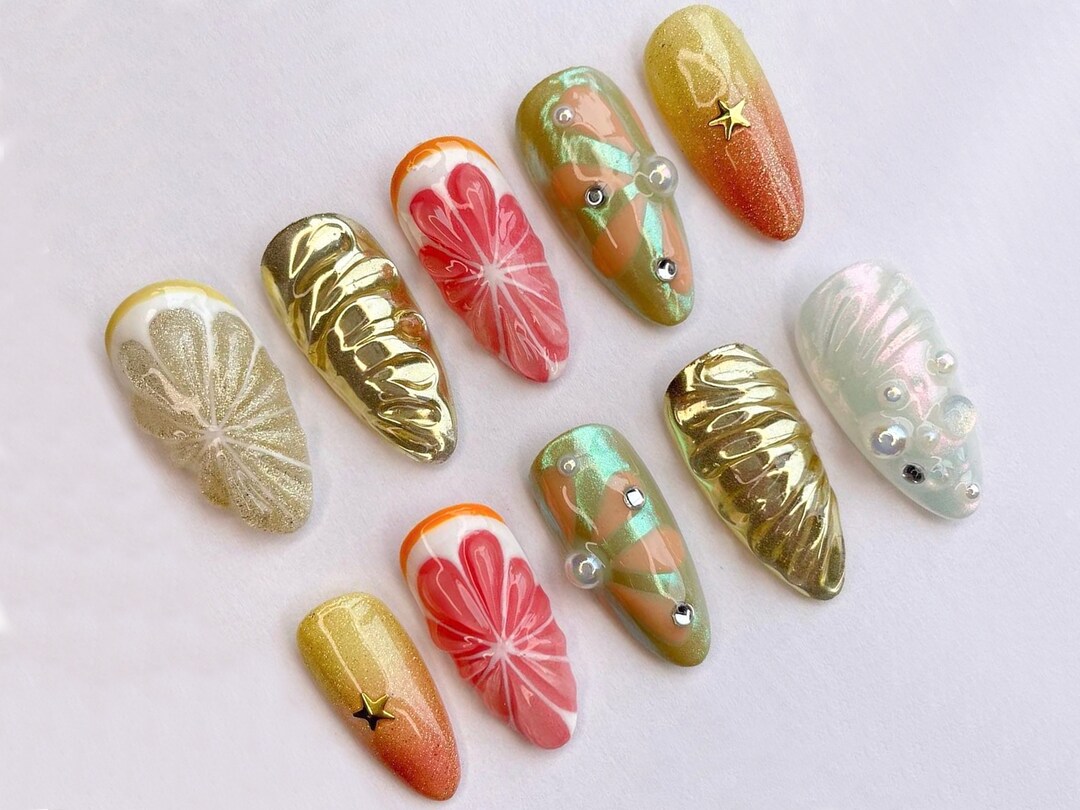 Fruit-themed 3D Gel Nail Set Unique Colorful Press on Nails - Etsy