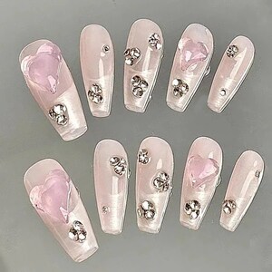 French Tip Ombre Nails Pink Nails Combined With Pink Heart - Etsy