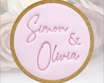 Custom Names Wedding Cookie Embosser: Personalized Biscuit Stamp, Cake Decorating