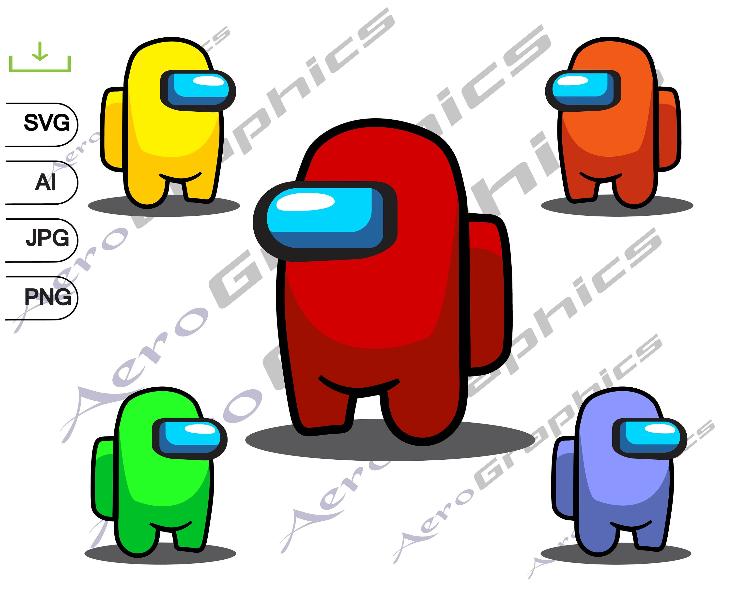 Among Us Red Orange Blue Green Yellow SVG Instant Download Etsy